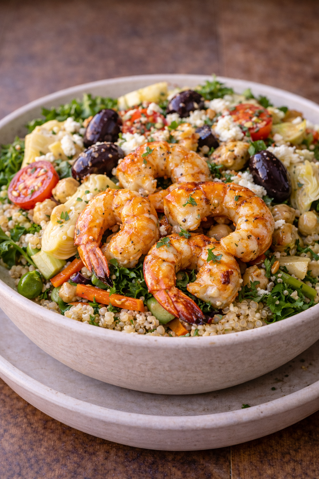 Mediterranean Grain Bowl w/ Prawns