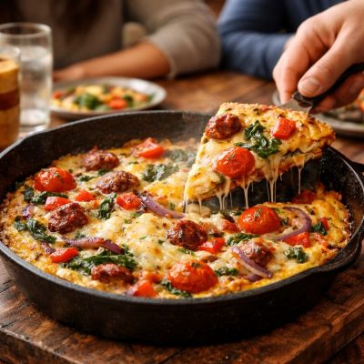 Frittata served fresh and cheesy